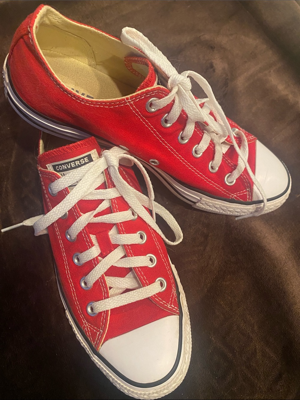 Converse Red Canvas Low Top Sneakers with White Accents